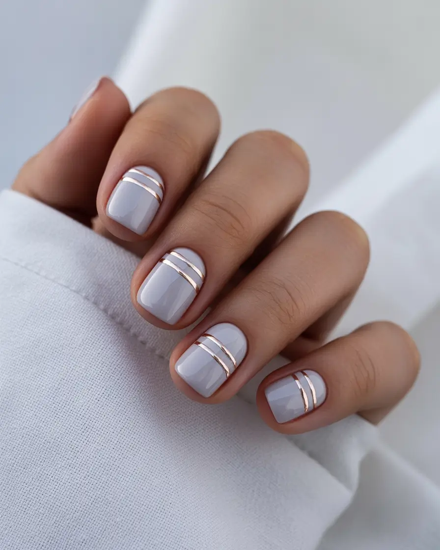 Subtle Fall Nails 2025 Muted Lavender with Rose Gold Striping