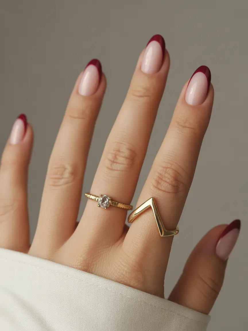 Merlot-Tipped Minimalism+Subtle fall nails 2025