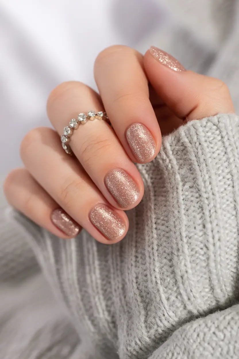 Champagne Shimmer Shorties+Subtle fall nails 2025