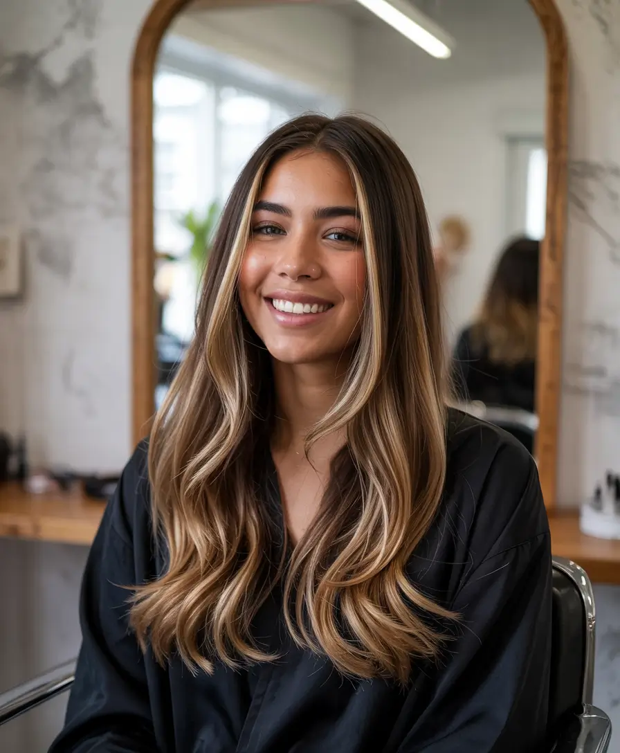 Fall Hair Color Ideas for Deep Skin+Golden Mocha Waves That Glow Into Autumn