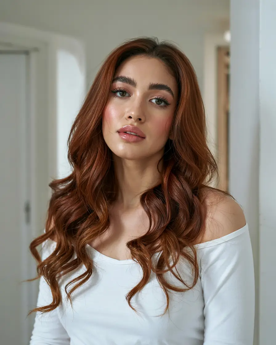 Fall Hair Color Ideas for Deep Skin+Cherry Cola Soft Glam Curls