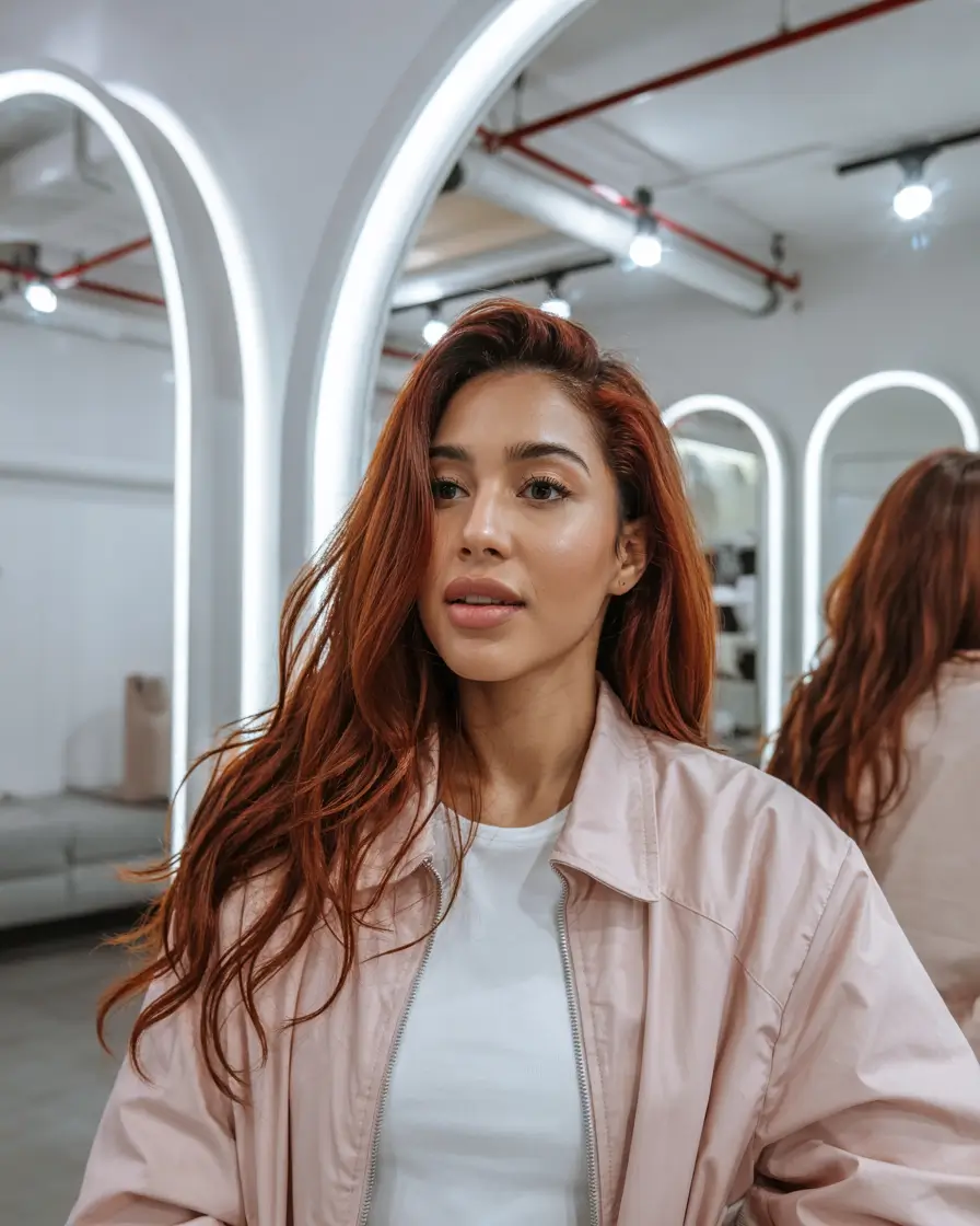 Fall Hair Color Ideas for Deep Skin+Spiced Cinnamon Layers for Movement