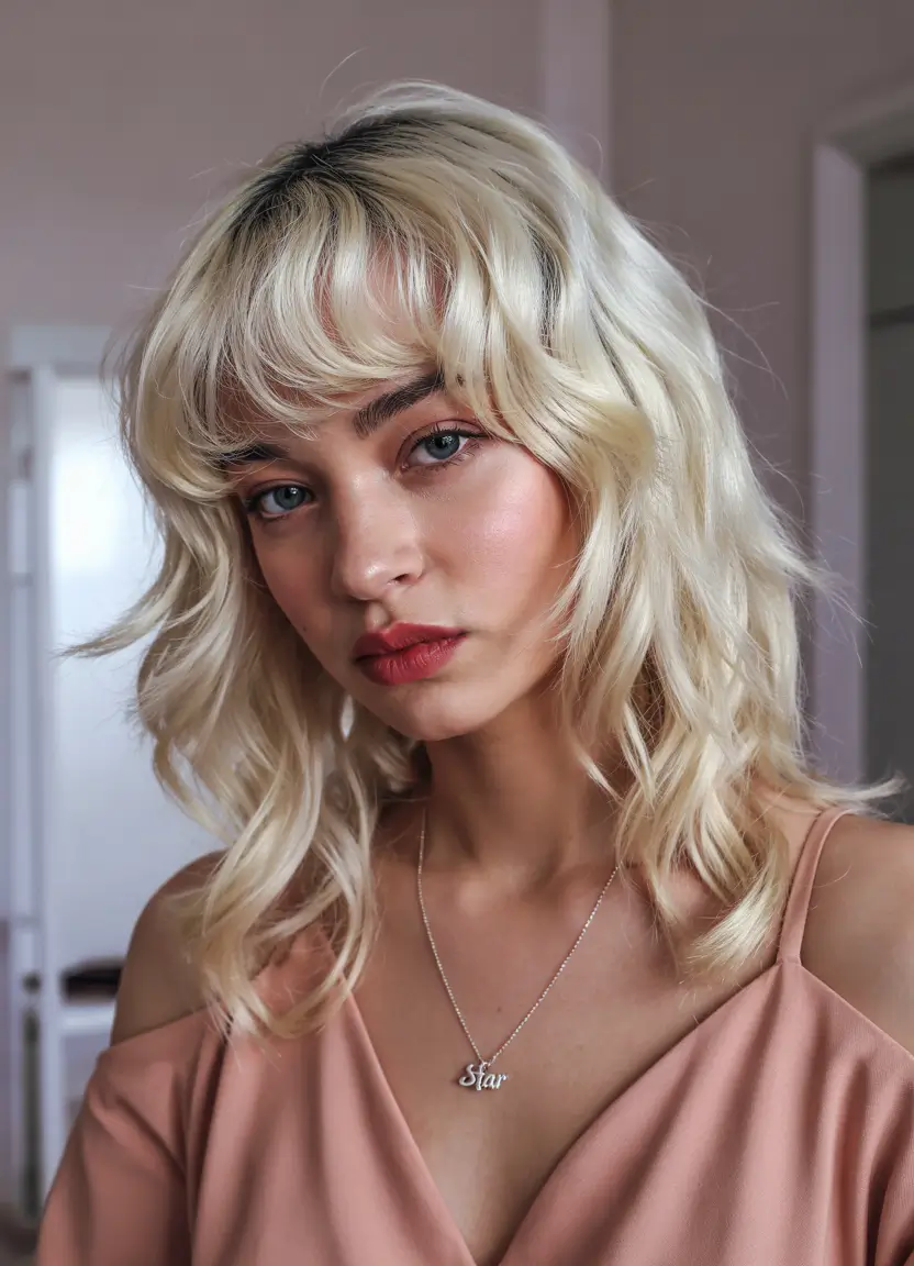 Fall Hair Color Ideas for Deep Skin+Soft Vanilla Blonde with Feathered Fringe