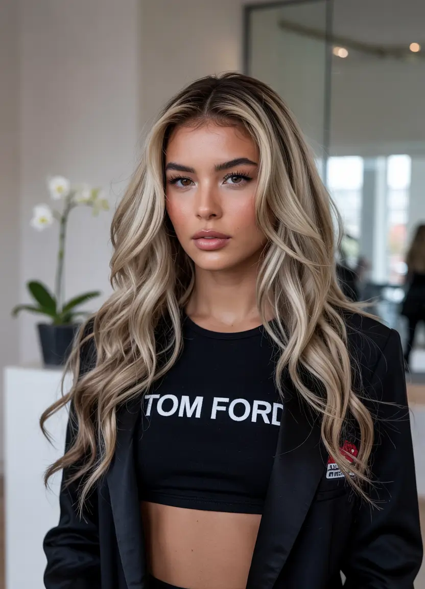 Fall Hair Color Ideas for Deep Skin+Dimensional Champagne with a Sleek Edge