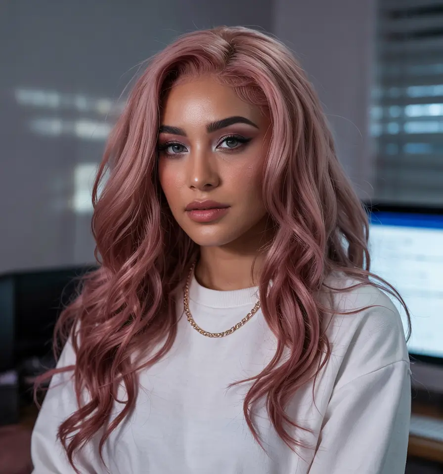 Fall Hair Color Ideas for Deep Skin+Rosy Waves for the Modern Muse