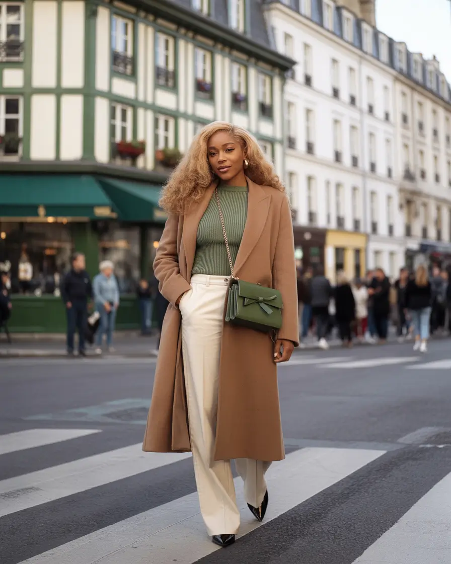 fall outfits for black women Sophisticated Green & Camel Harmony