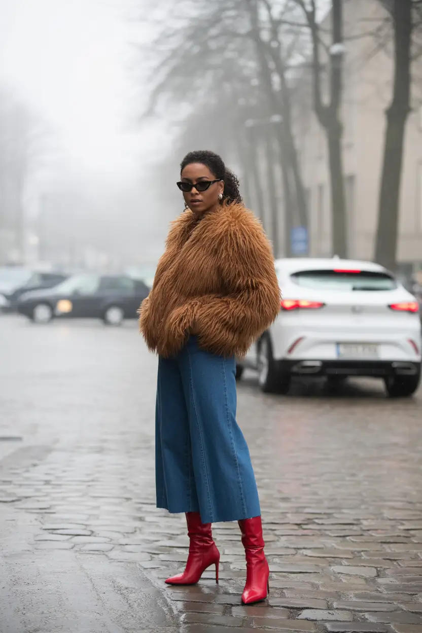 fall outfits for black women Faux Fur & Fire Heels