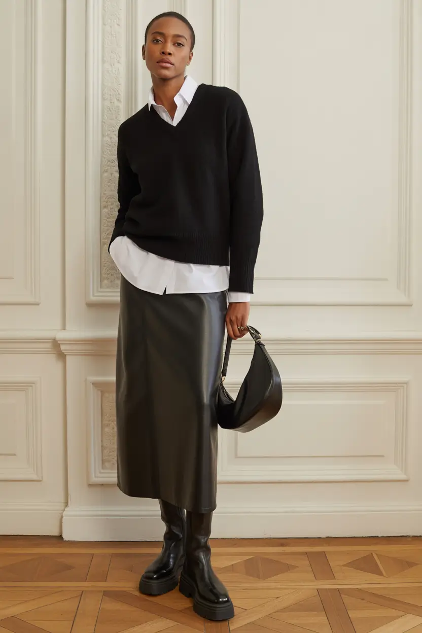 fall outfits for black women Chic Structure With a Leather Edge