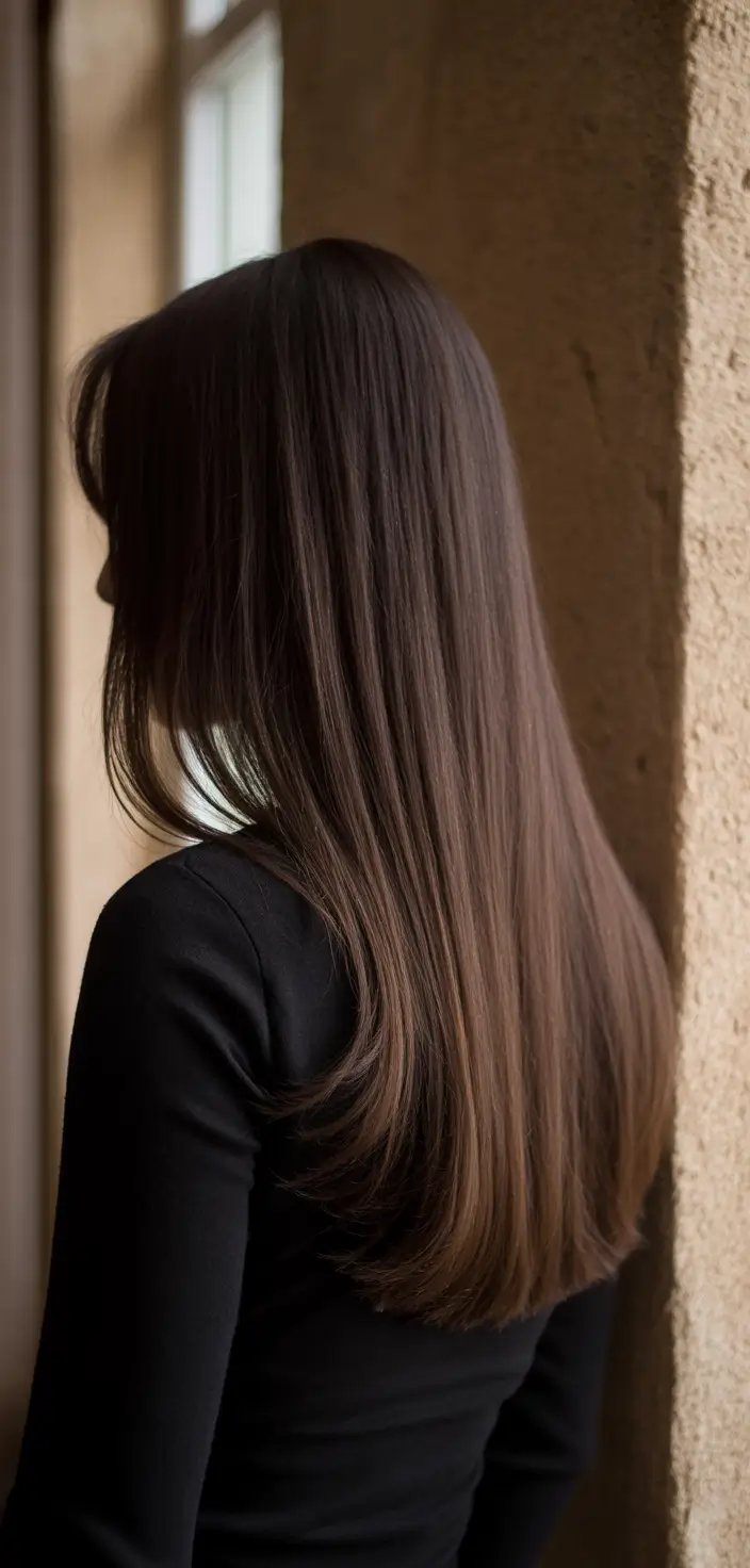 Fall brown hair color Feathered Brunette Layers With a Satin Finish