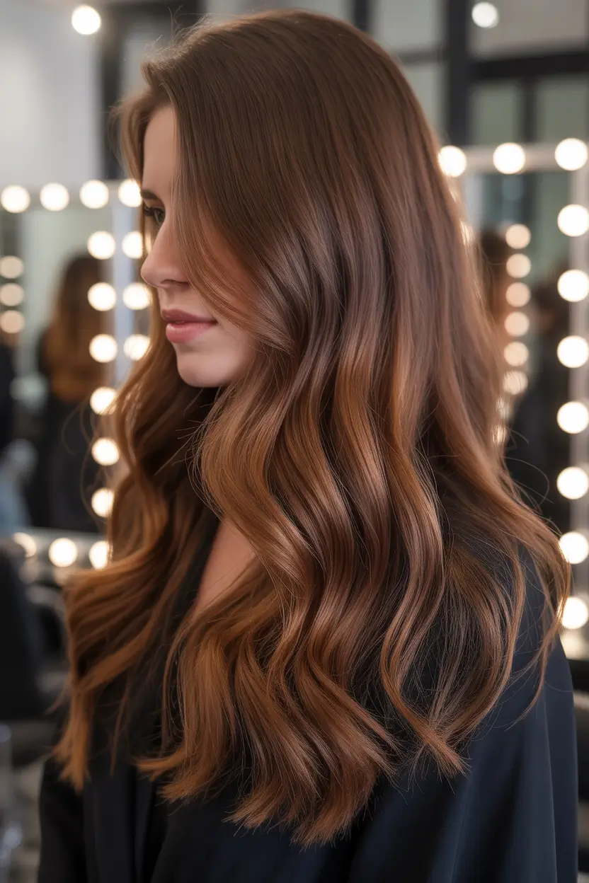 Fall brown hair color Soft Auburn with Blended Red Undertones
