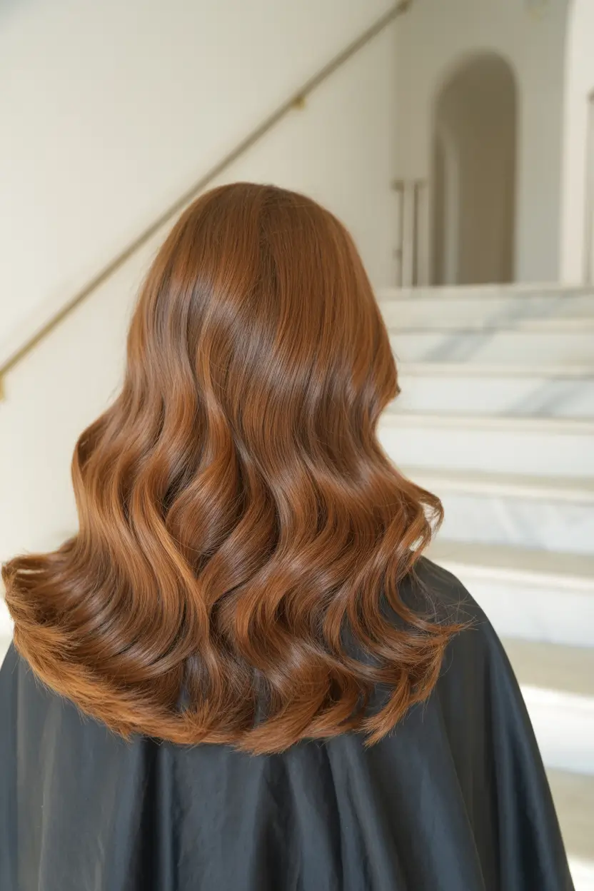Fall brown hair color Classic Copper Curls With Retro Volume