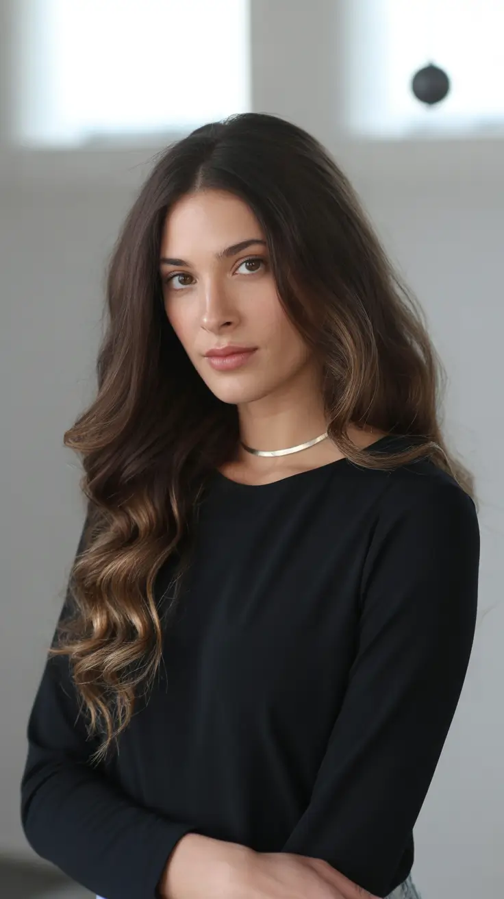Fall brown hair color Chocolate Balayage With Loose Curls