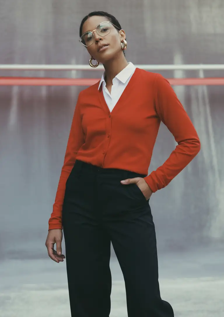 warm fall outfits Bold Red Meets Minimal Chic