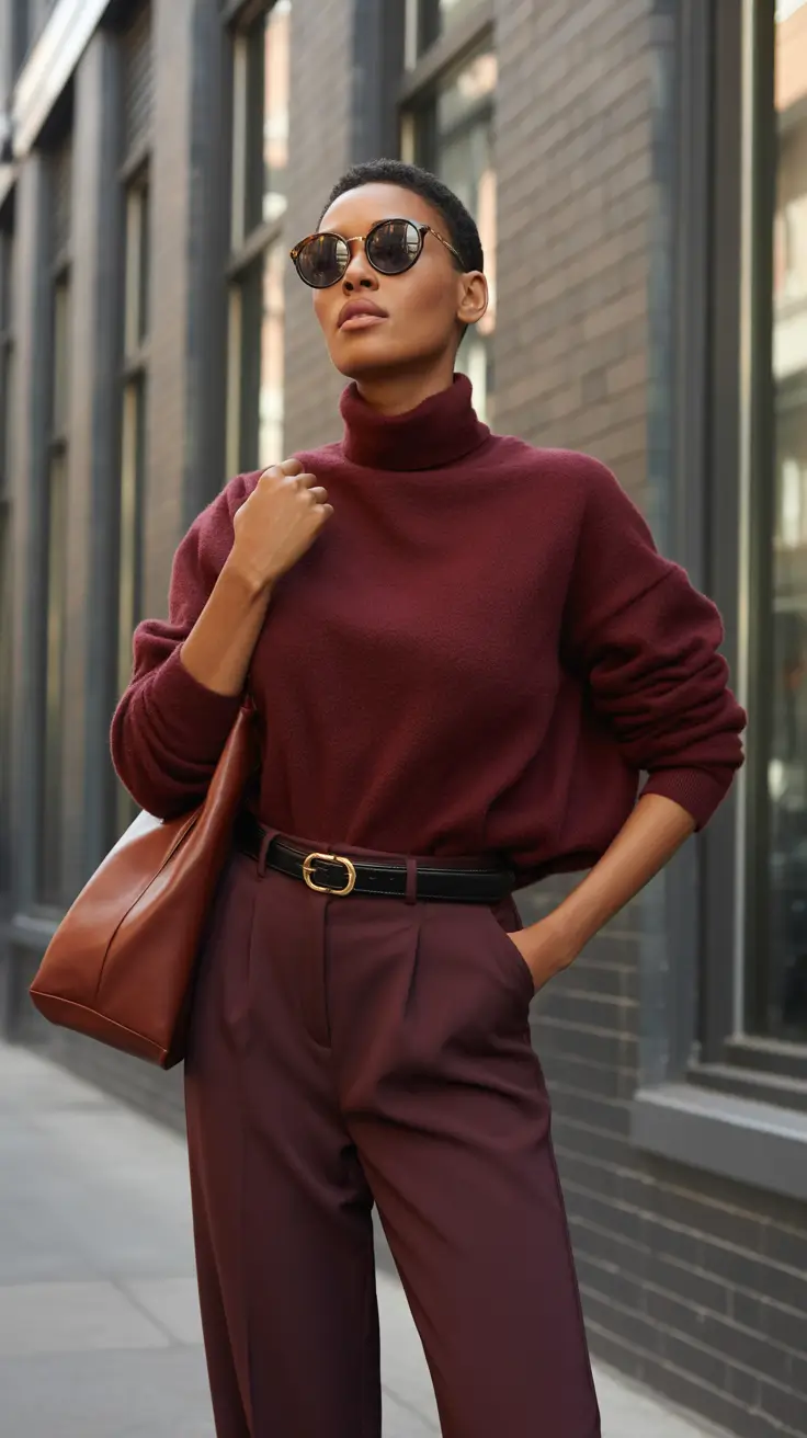 warm fall outfits Monochrome Berry Luxe