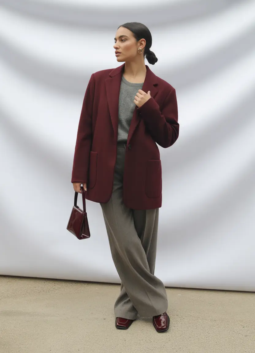 warm fall outfits Bordeaux and Taupe: The New Fall Romance