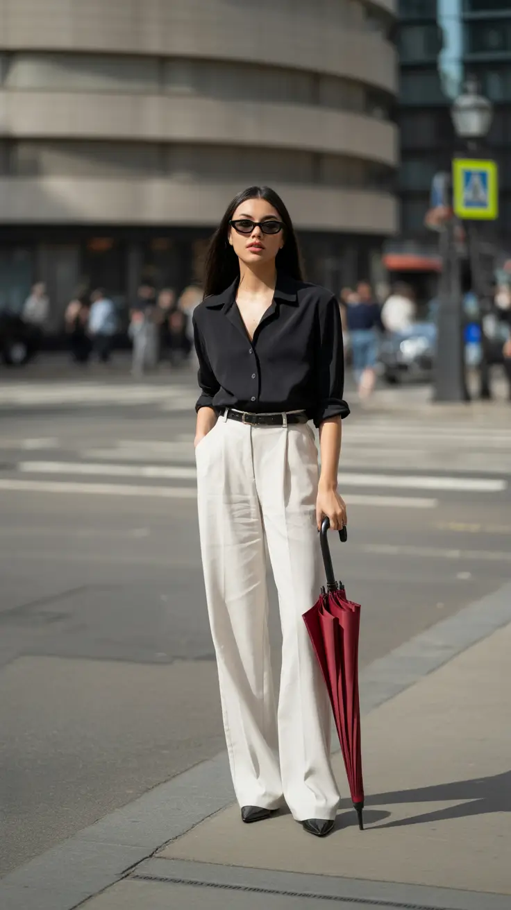 fall office outfits for women Sharp Contrast, Soft Power