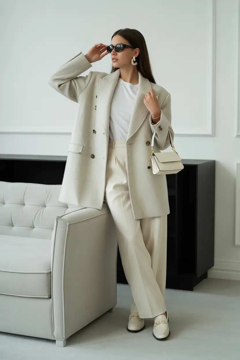 fall office outfits for women Modern Monochrome with a Power Shoulder