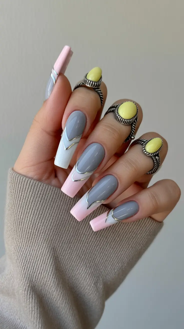 autumn nails color 2025 Muted Glam Geometry