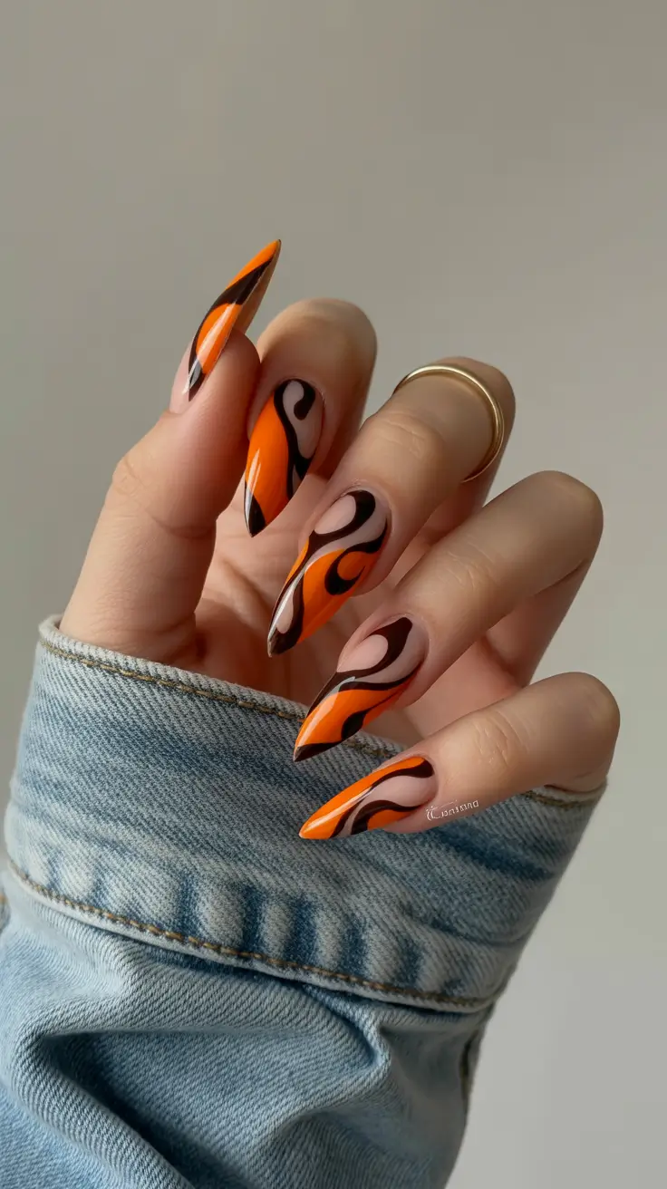 autumn nails color 2025 Fiery Retro Waves