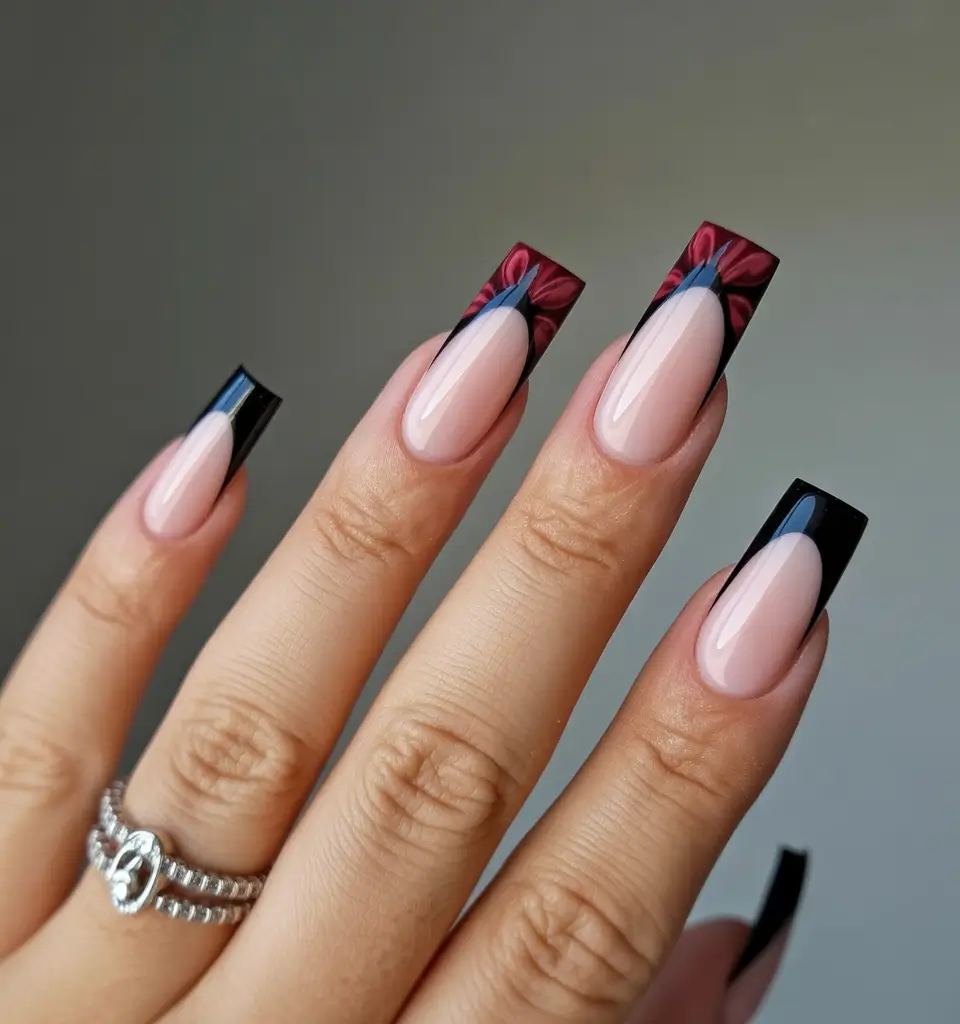 autumn nails color 2025 Ribbon-Tipped Chic