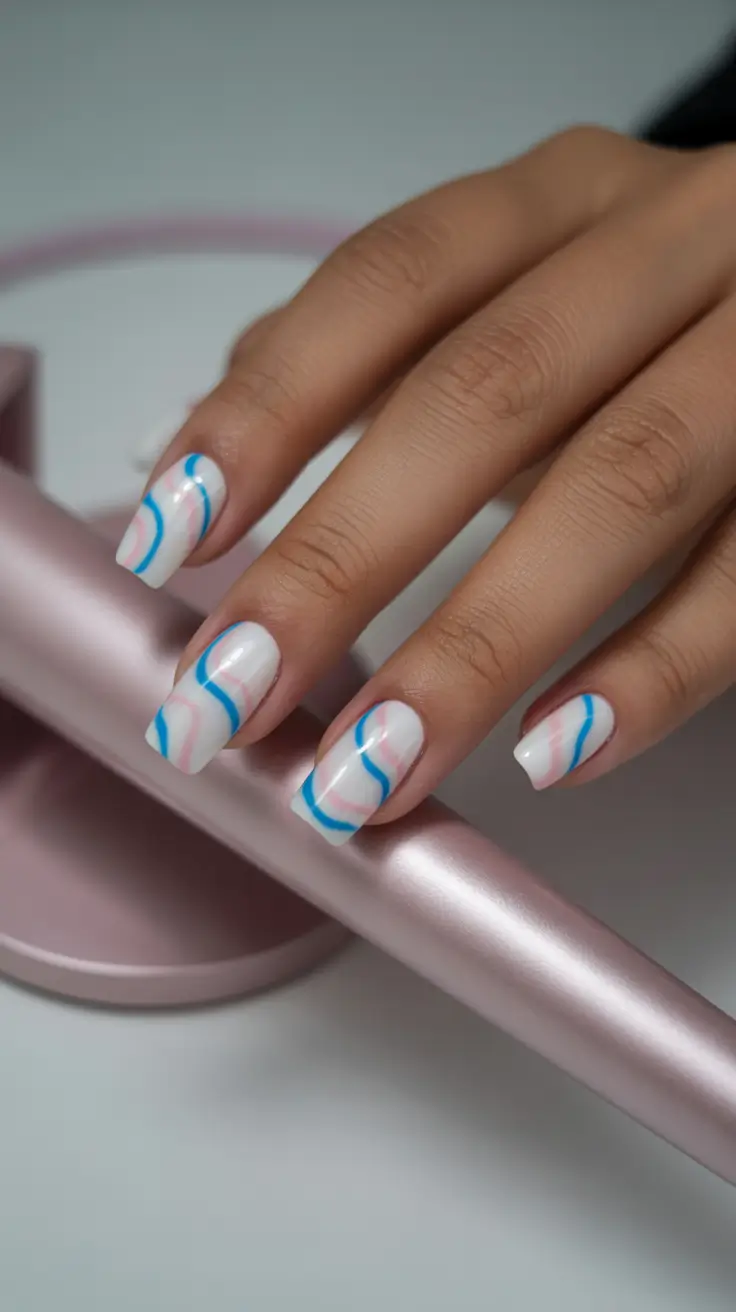 autumn nails color 2025 Ocean Wave Accents on Cream