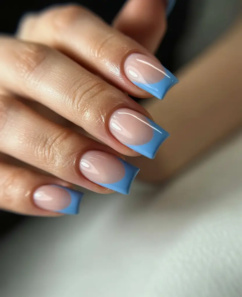 autumn nails color 2025 Blue-Tipped Square for Crisp Days