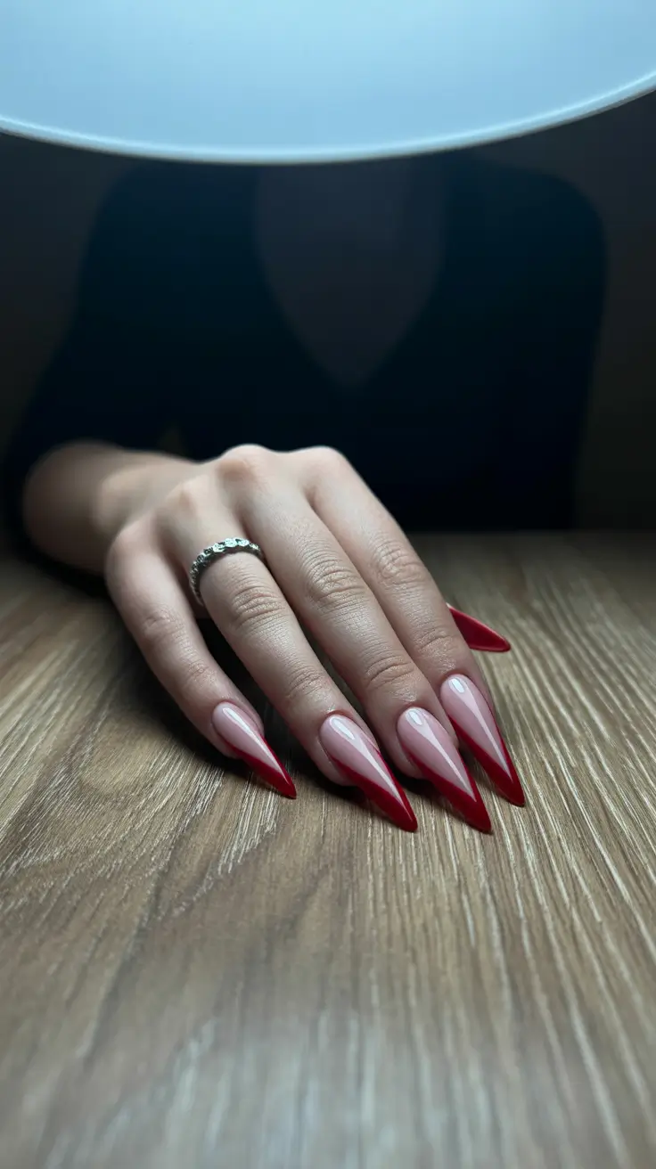 autumn nails color 2025 Crimson Stiletto Elegance