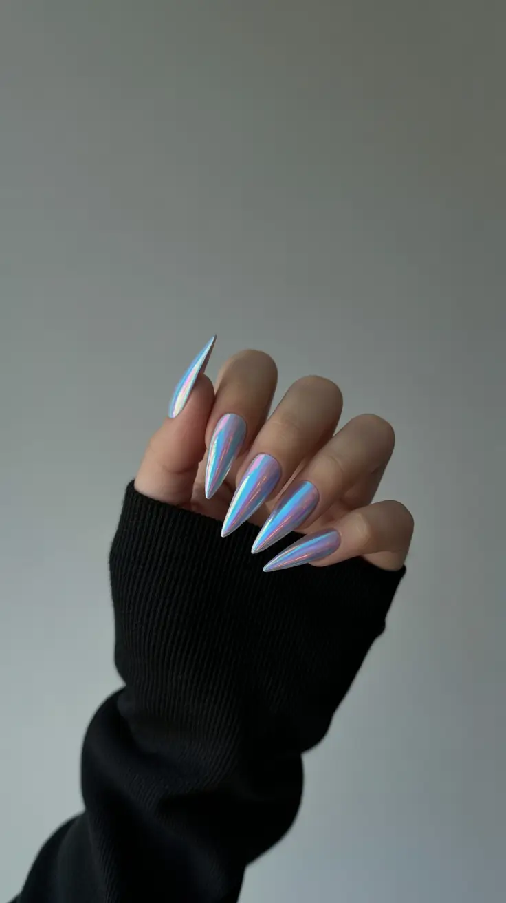 autumn nails color 2025 Opalescent Stiletto Glow