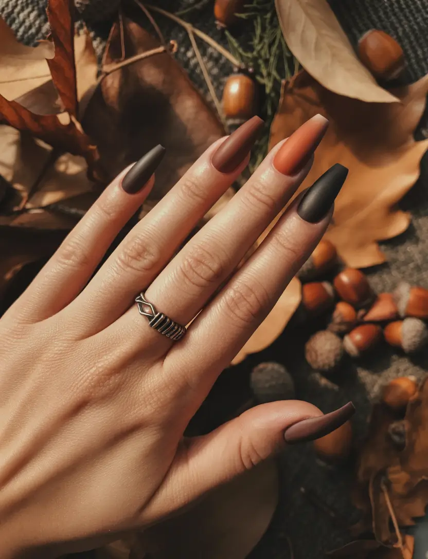 autumn nails color 2025 Matte Earth-Toned Ombre
