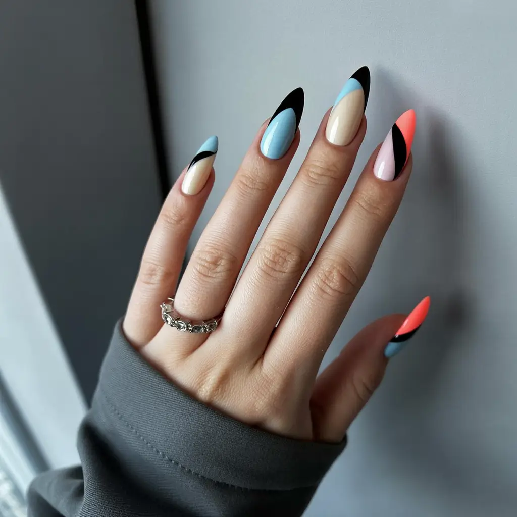autumn nails designs 2025 modern color block almond