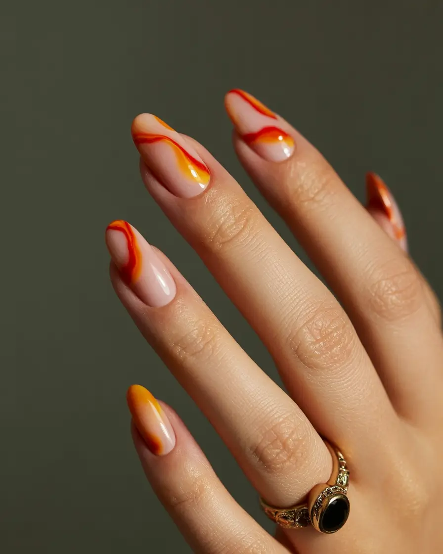 autumn nails designs 2025 sunset flame swirls