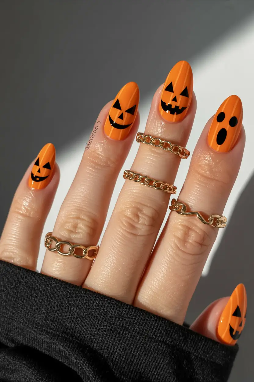 autumn nails designs 2025 halloween pumpkin faces