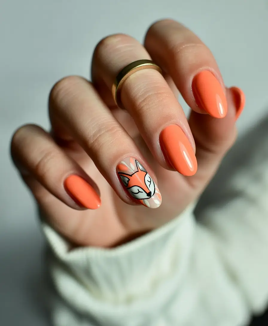 autumn-nails-designs-2025-Playful-Orange-with-Fox-Accent