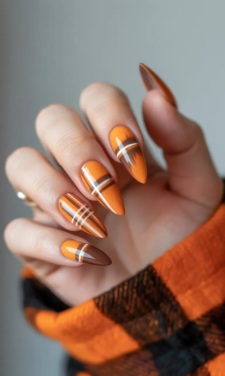 autumn nails designs 2025 pumpkin spice plaid