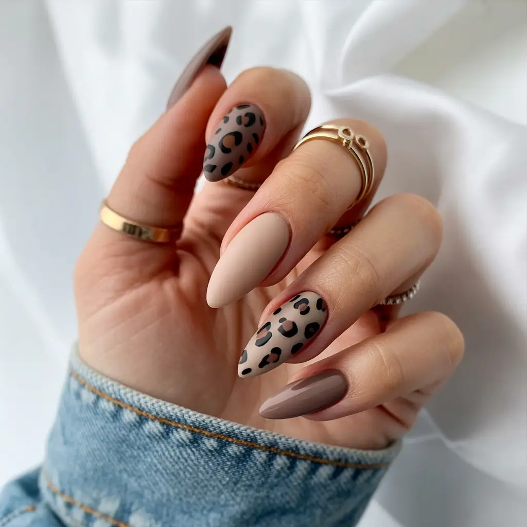 autumn nails designs 2025 matte leopard neutrals