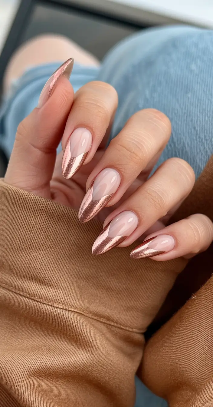 autumn nails designs 2025 rose gold reverse french