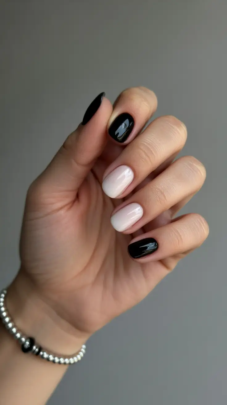 Black fall nails 2025 Minimalist Black and Nude Mix