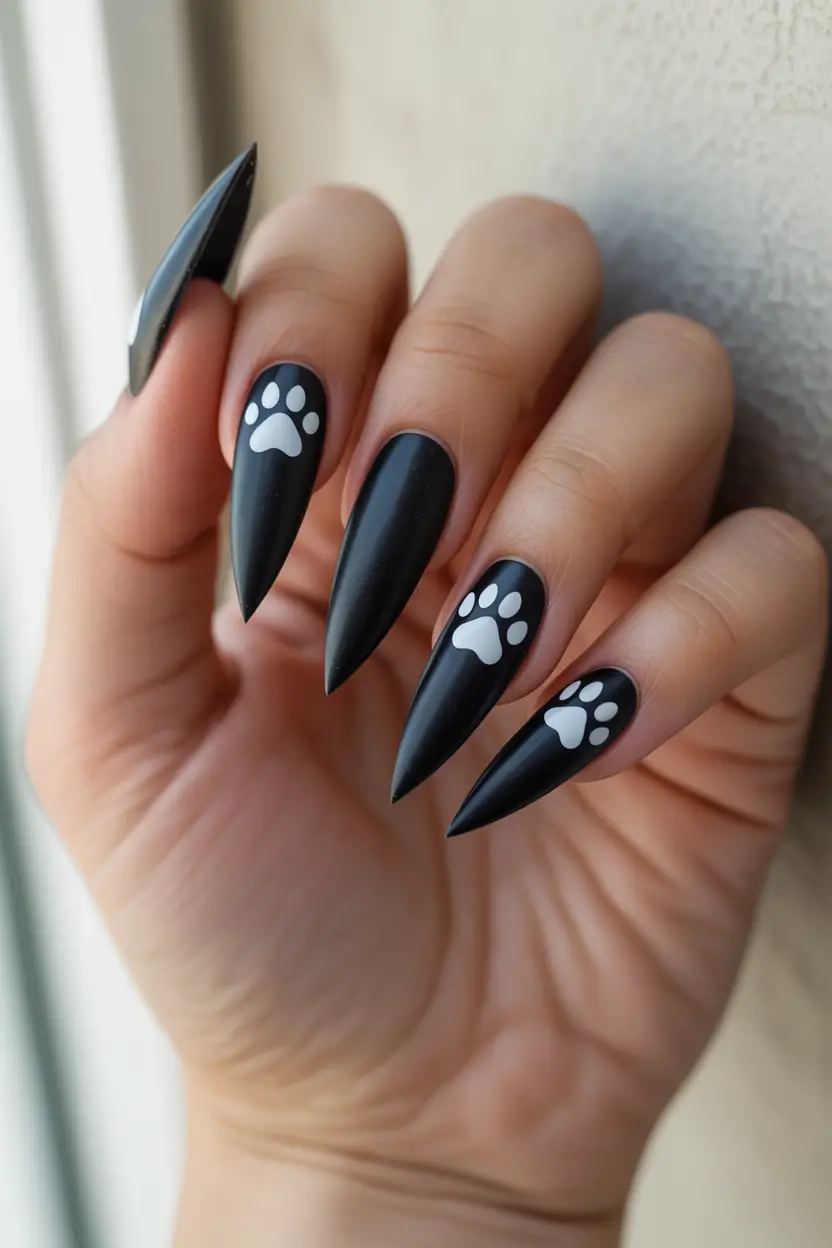 Black fall nails 2025 Bold Paw Prints in Matte Black