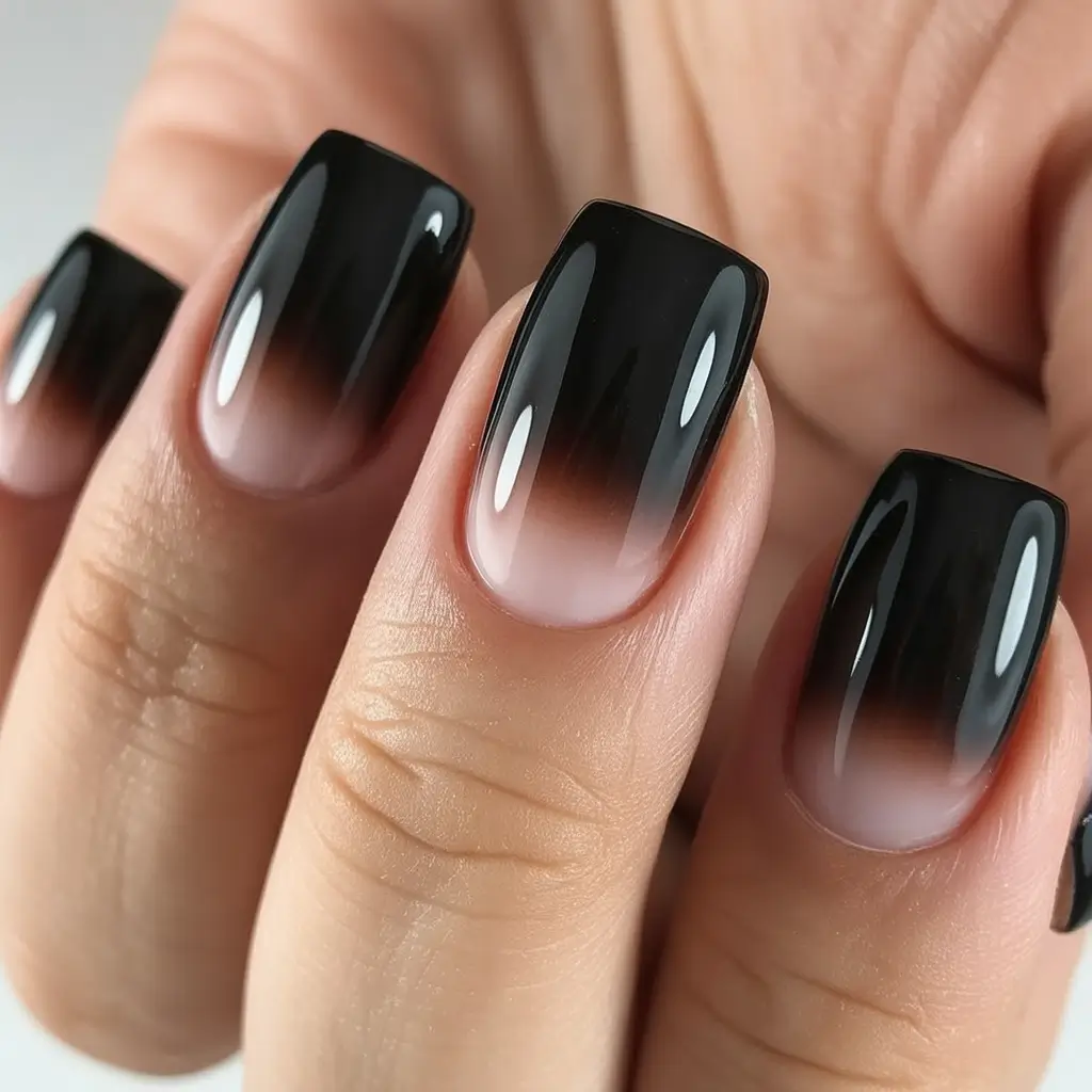 Black fall nails 2025 Smoky Ombre with a Glossy Finish