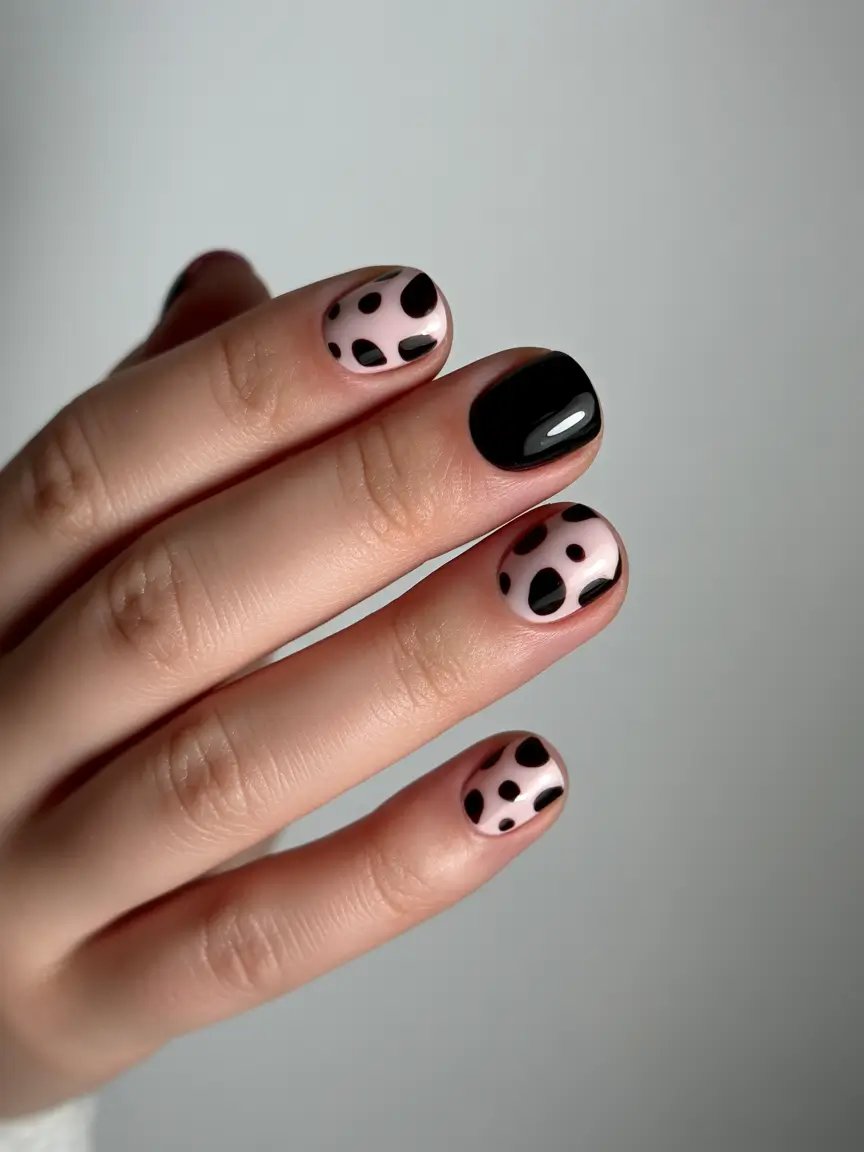 Short fall nails with glossy spots