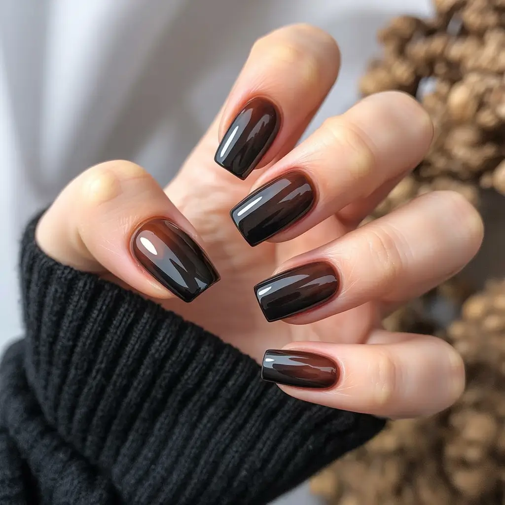 brown fall nails 2025 Classic Glossy Brown Square Nails