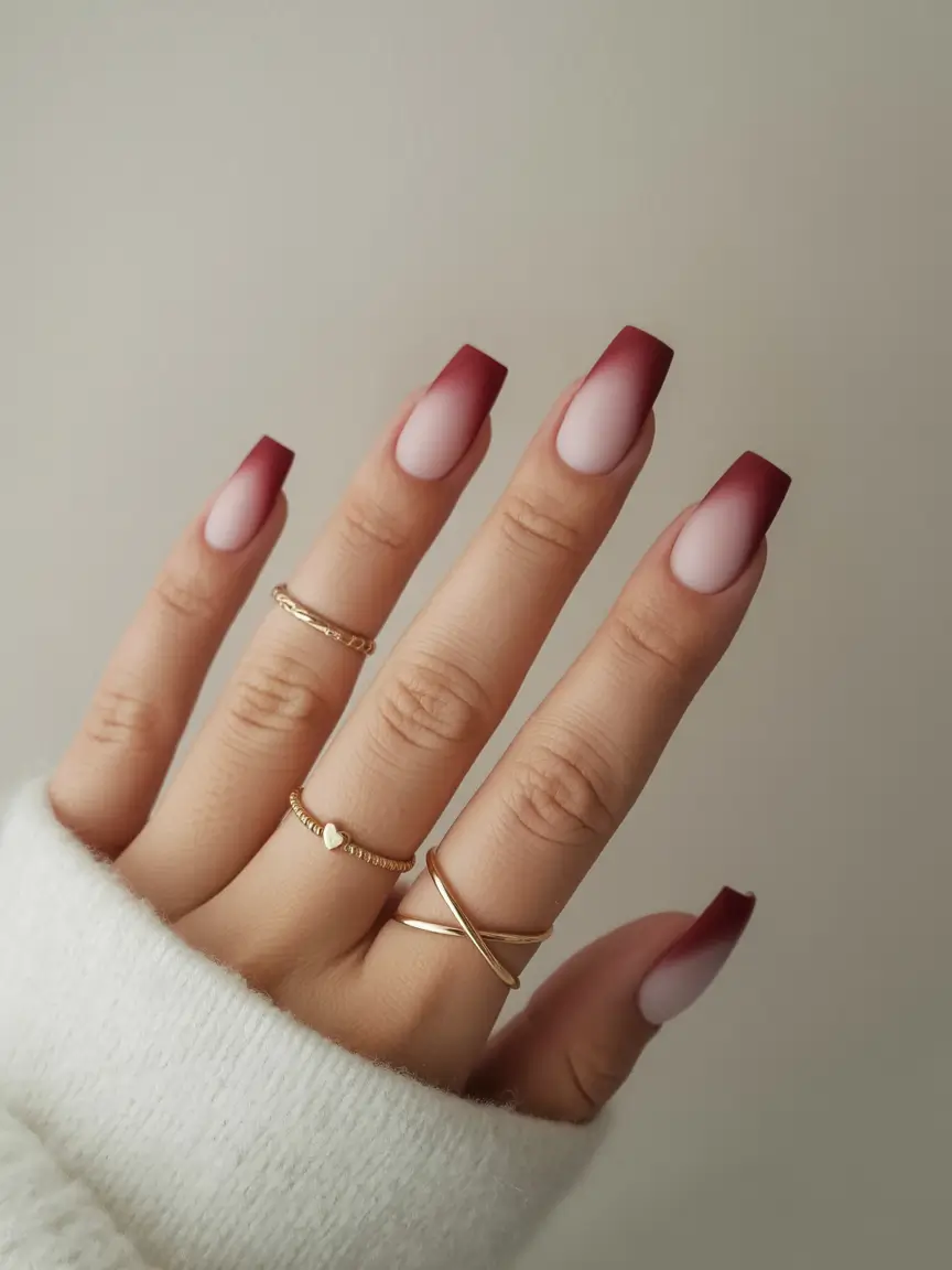 brown fall nails 2025 Ombre Burgundy Fade