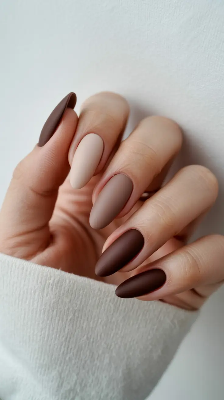 brown fall nails 2025 Gradient Almond Matte