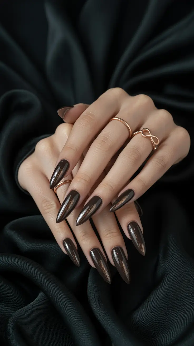 brown fall nails 2025 Chrome Espresso Almond