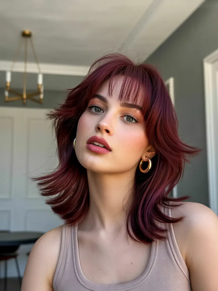 cute-fall-hair-colors-2025 Velvety Plum Mullet Layers