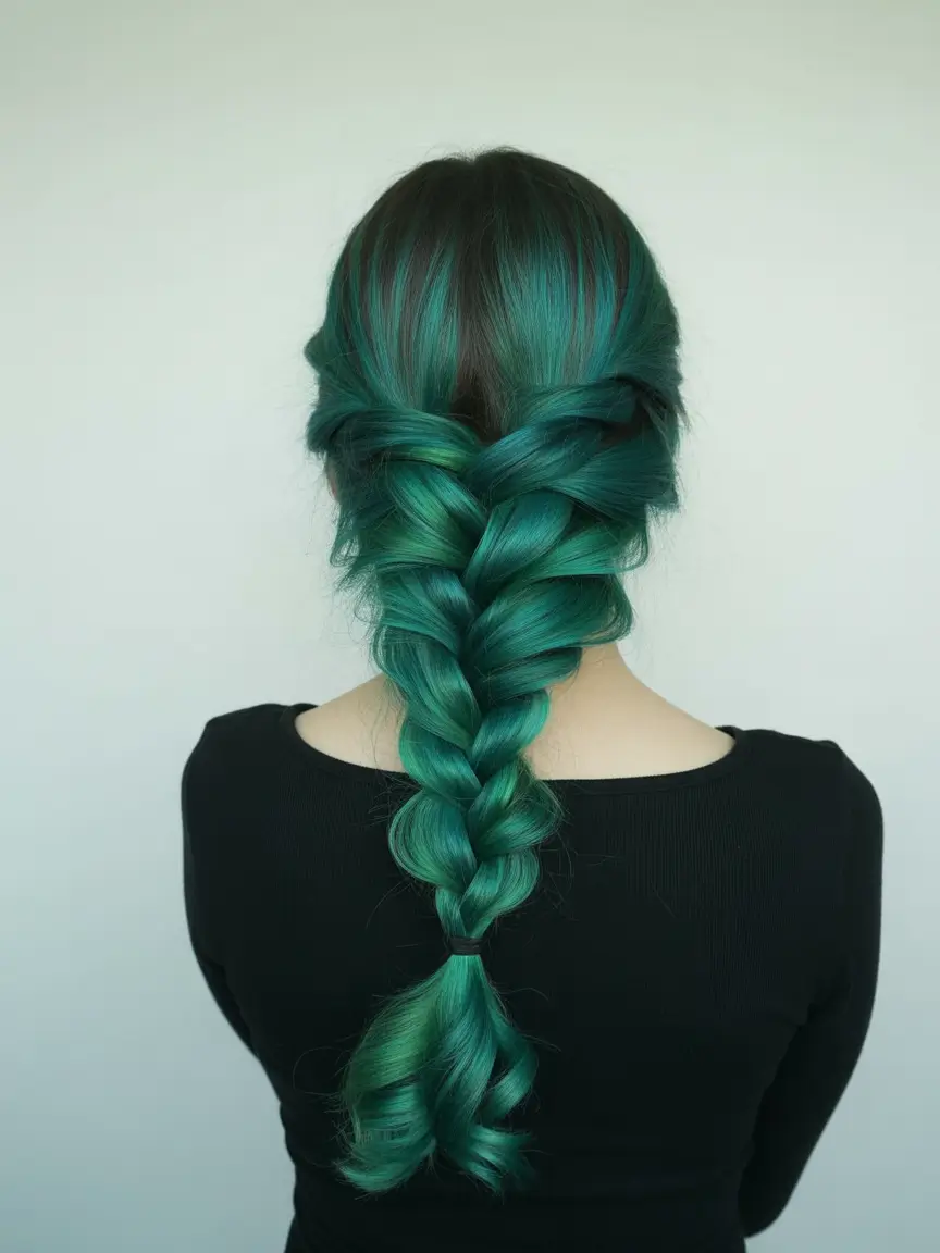 cute-fall-hair-colors-2025 Emerald Forest Crown Braid