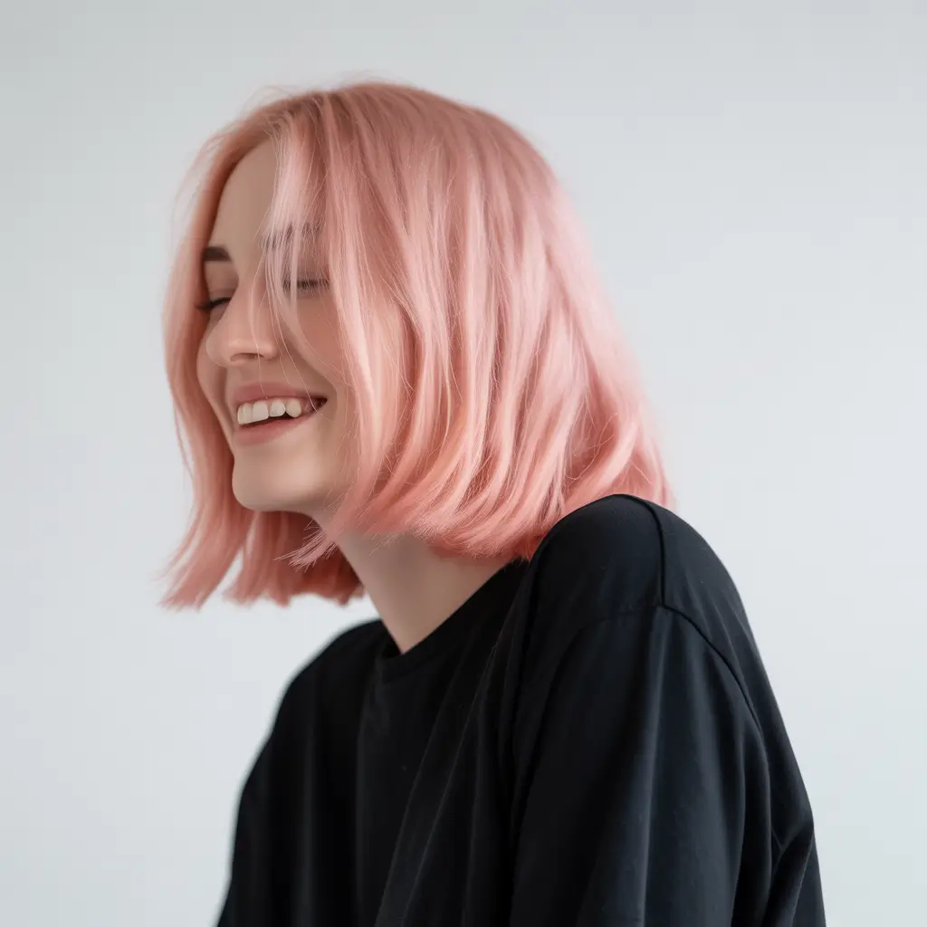 cute-fall-hair-colors-2025 Playful Blunt Bob in Ballet Pink