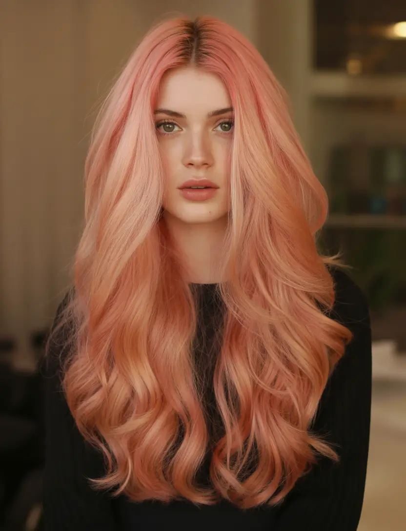 cute-fall-hair-colors-2025 Peach-Toned Soft Layers for Ultimate Warmth