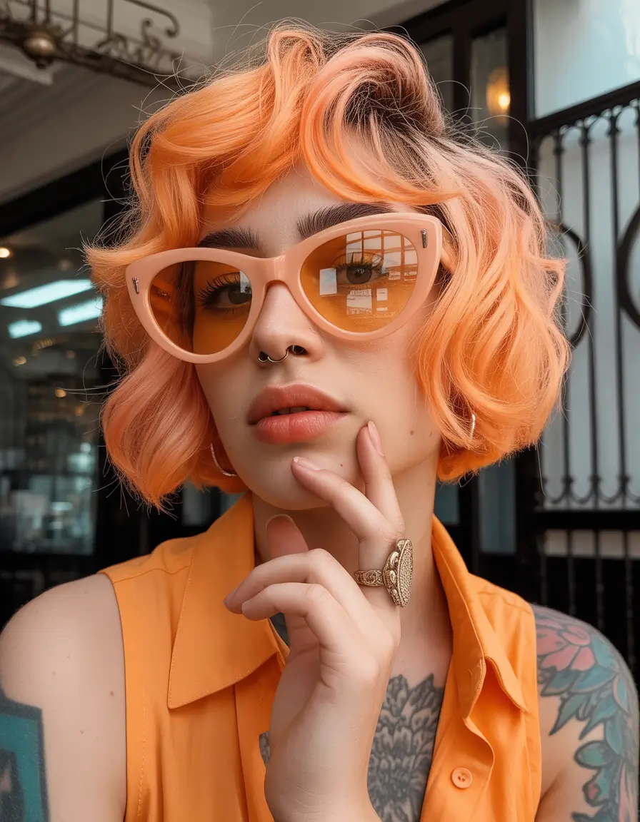 cute-fall-hair-colors-2025 Sunset Curls with a Retro Wink