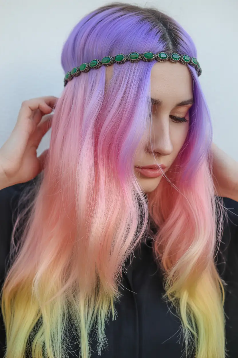 cute-fall-hair-colors-2025 Rainbow Melt with Cosmic Energy
